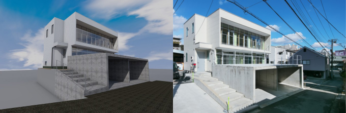 BIMによる初期提案時点のイメージパースと完成写真の比較